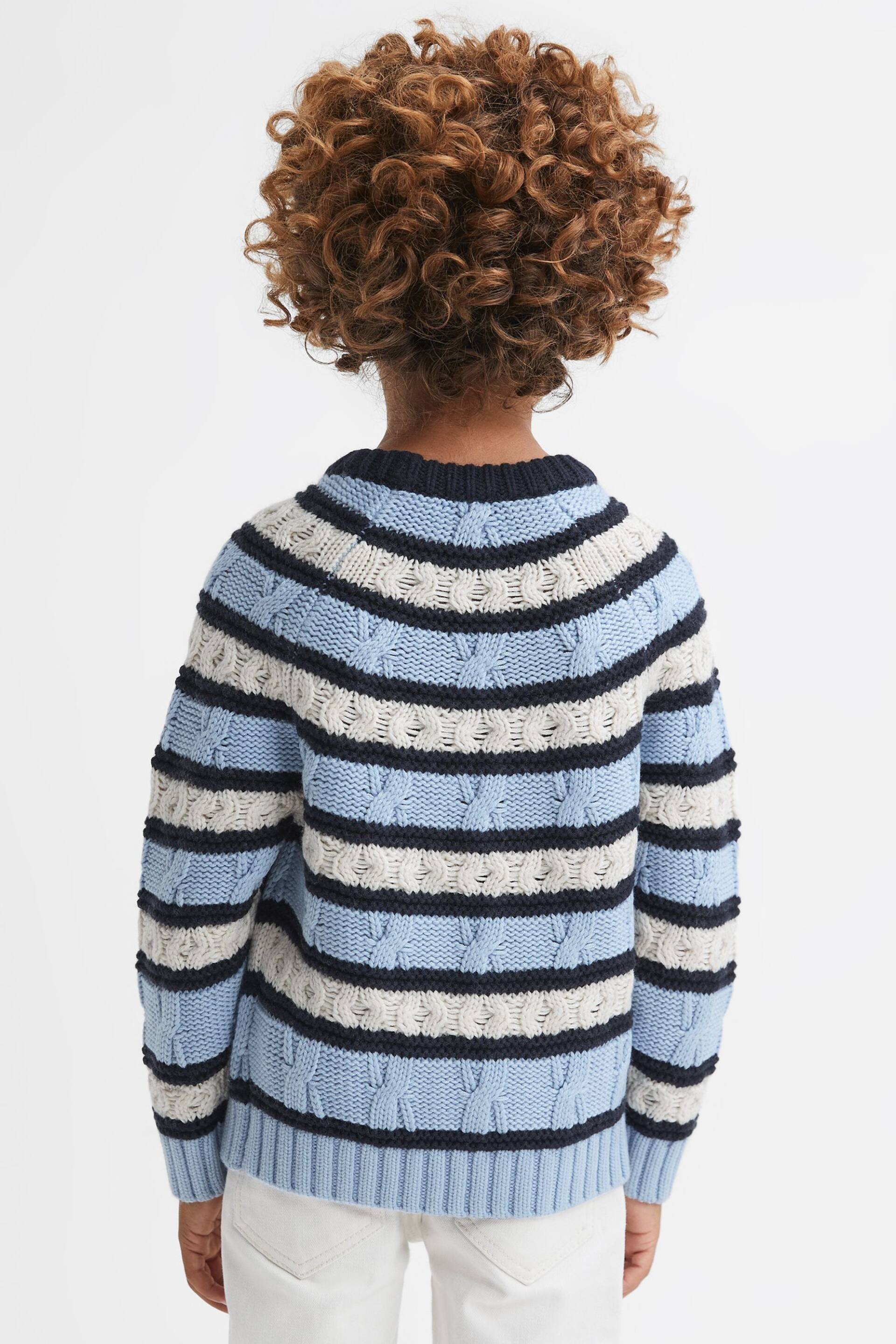 Reiss Ecru/Blue Littleton Junior Cable Knitted Striped Jumper - Image 4 of 5