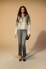 Monochrome Floral Placement Sheer Placement Print Long Sleeve Shirt - Image 2 of 7