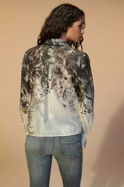 Monochrome Floral Placement Sheer Placement Print Long Sleeve Shirt - Image 4 of 7