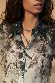 Monochrome Floral Placement Sheer Placement Print Long Sleeve Shirt - Image 5 of 7