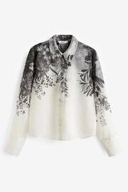 Monochrome Floral Placement Sheer Placement Print Long Sleeve Shirt - Image 6 of 7