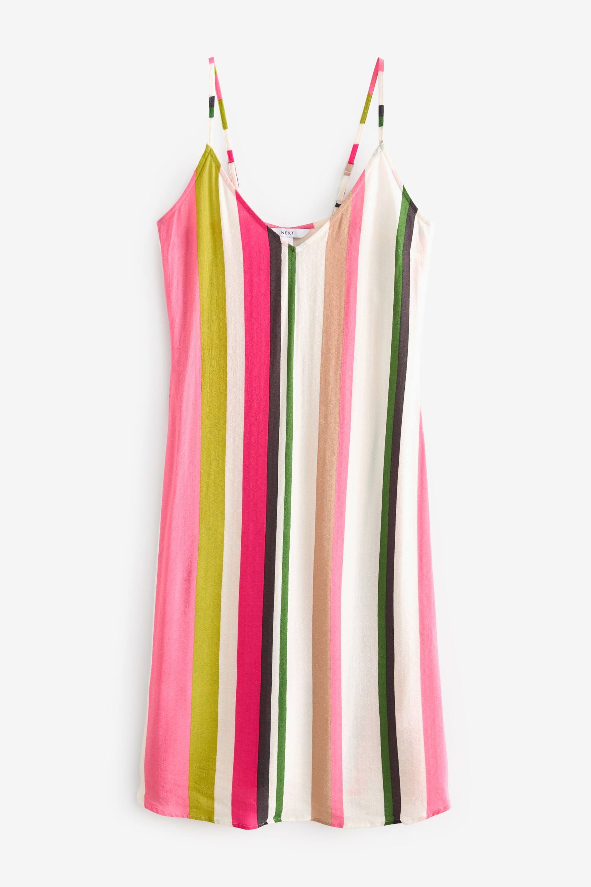 Pink/Green Stripe Midi Strappy Summer Slip Dress - Image 6 of 7
