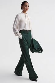 Reiss Bottle Green Jade Wide Wide Leg Wool Blend Mid Rise Suit Trousers - Image 1 of 5