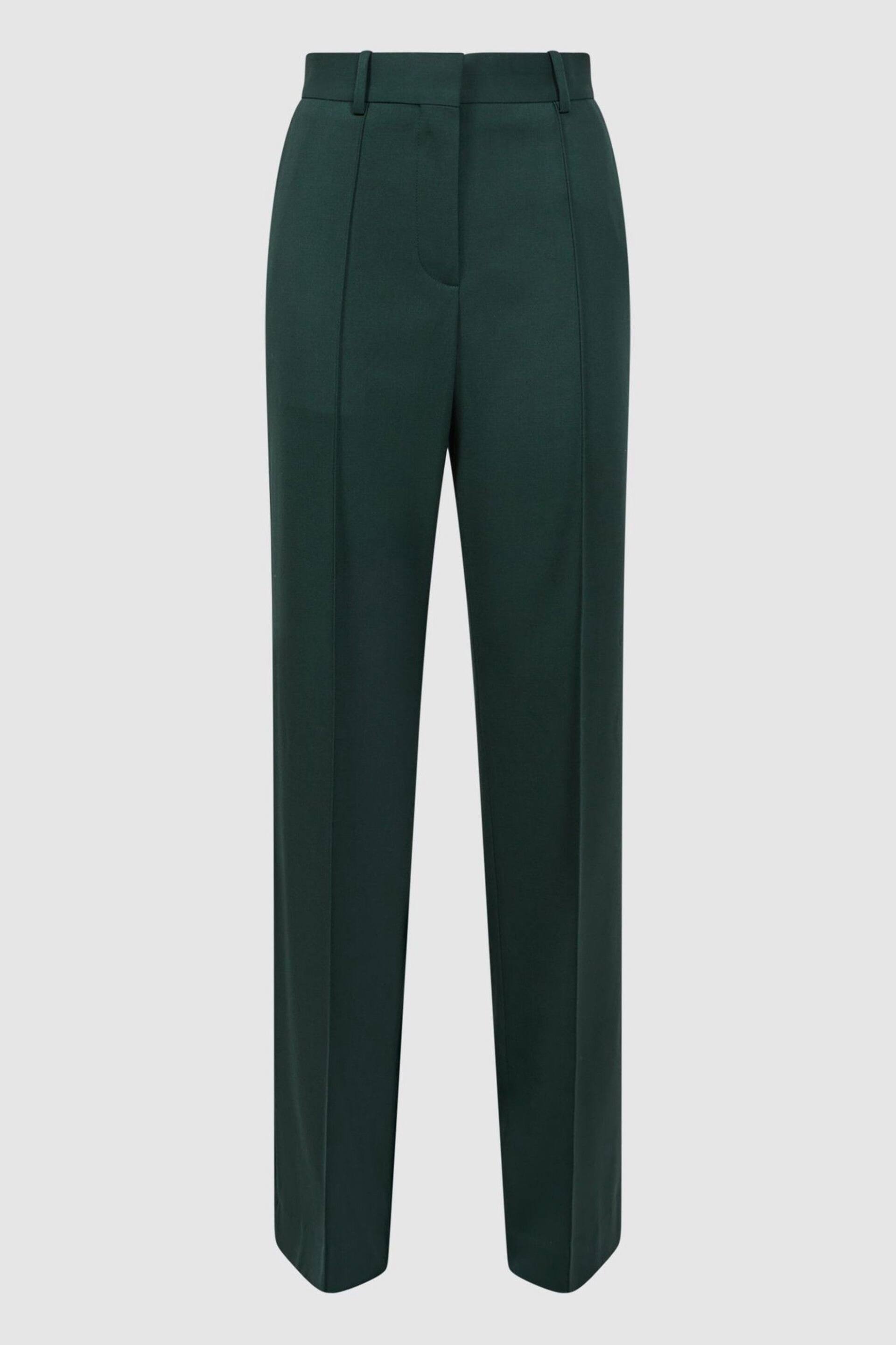 Reiss Bottle Green Jade Wide Wide Leg Wool Blend Mid Rise Suit Trousers - Image 2 of 5