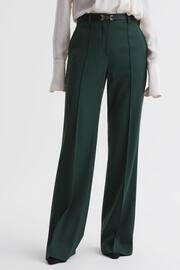 Reiss Bottle Green Jade Wide Wide Leg Wool Blend Mid Rise Suit Trousers - Image 3 of 5