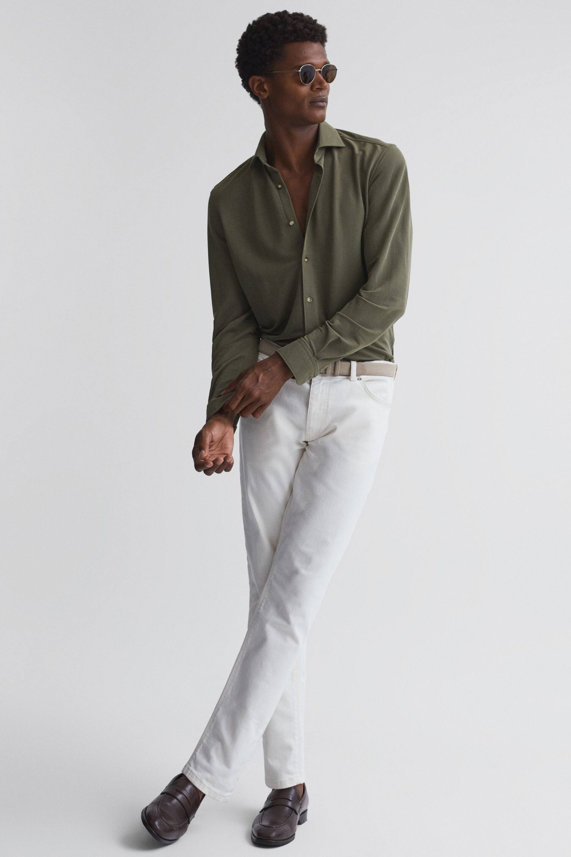 Reiss Khaki Bobby Slim Fit Cutaway Collar Modal Shirt - Image 3 of 6