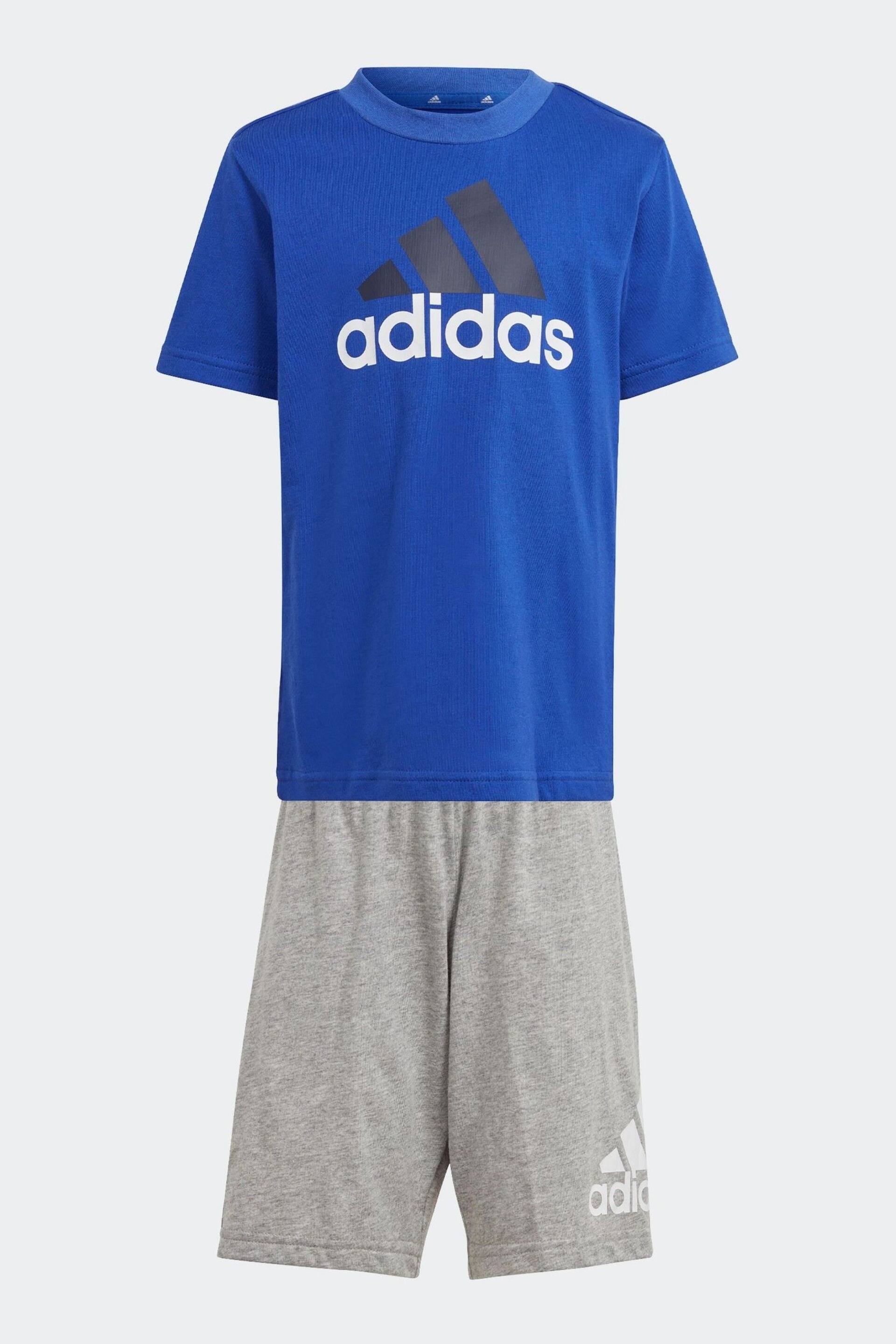 adidas Blue/Grey Kids Essentials Logo T-Shirt and Short Set - Image 1 of 6