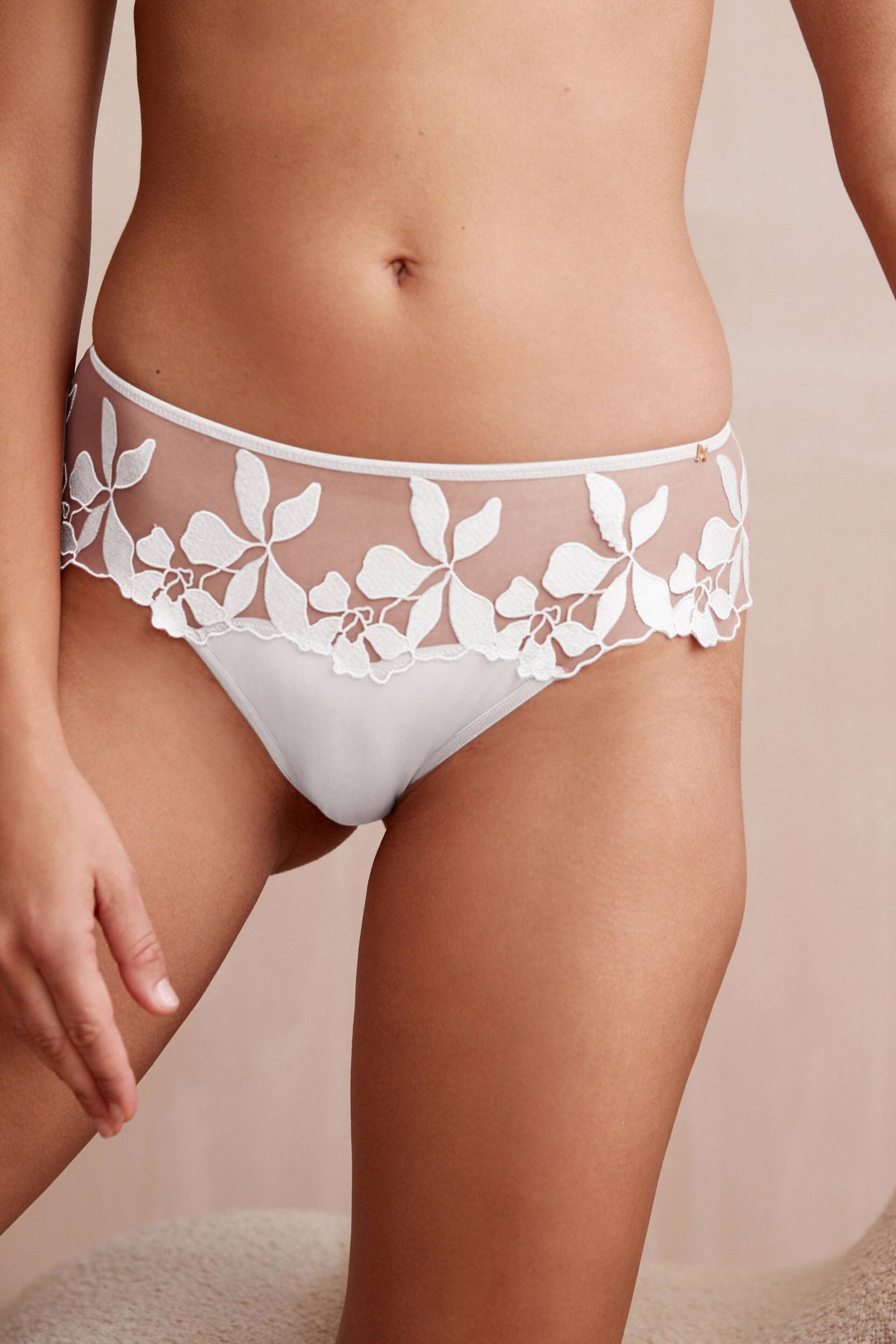 White Brazilian Floral Embroidered Knickers - Image 3 of 7