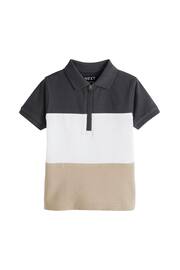 Black/Cream Short Sleeve Colourblock Polo Shirt (3mths-7yrs) - Image 1 of 3