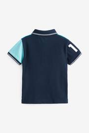 Blue Short Sleeve Colourblock Polo Shirt (3mths-7yrs) - Image 2 of 3