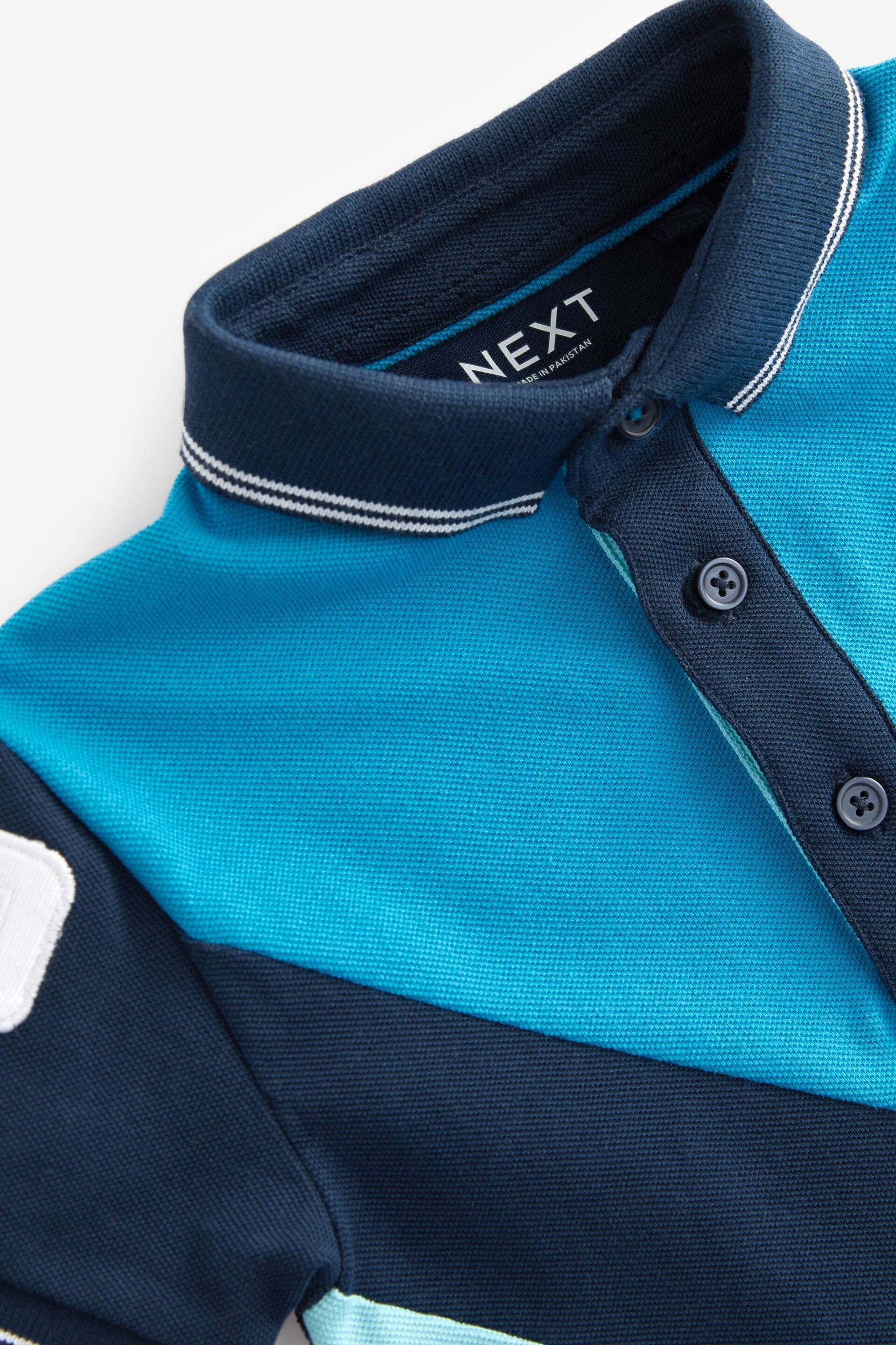 Blue Short Sleeve Colourblock Polo Shirt (3mths-7yrs) - Image 3 of 3