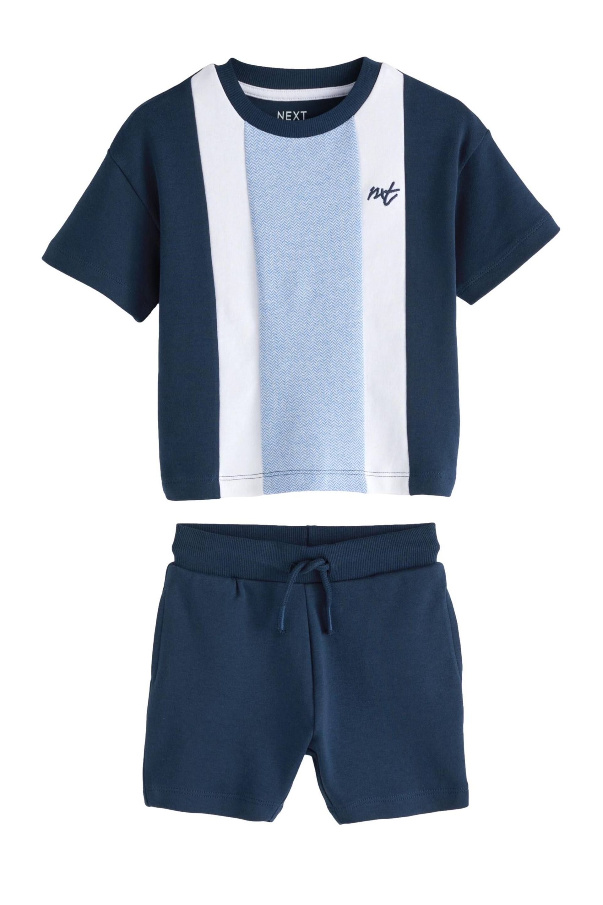 Blue Short Sleeve Colourblock T-Shirt and Shorts Set (3mths-7yrs) - Image 5 of 7