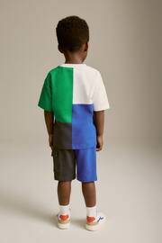 Blue/Green Short Sleeve Colourblock T-Shirt and Shorts Set (3mths-7yrs) - Image 3 of 9
