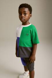 Blue/Green Short Sleeve Colourblock T-Shirt and Shorts Set (3mths-7yrs) - Image 4 of 9