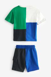 Blue/Green Short Sleeve Colourblock T-Shirt and Shorts Set (3mths-7yrs) - Image 8 of 9