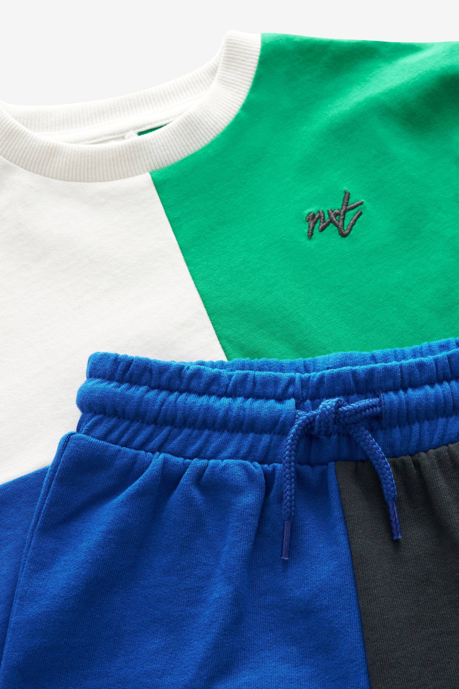 Blue/Green Short Sleeve Colourblock T-Shirt and Shorts Set (3mths-7yrs) - Image 9 of 9