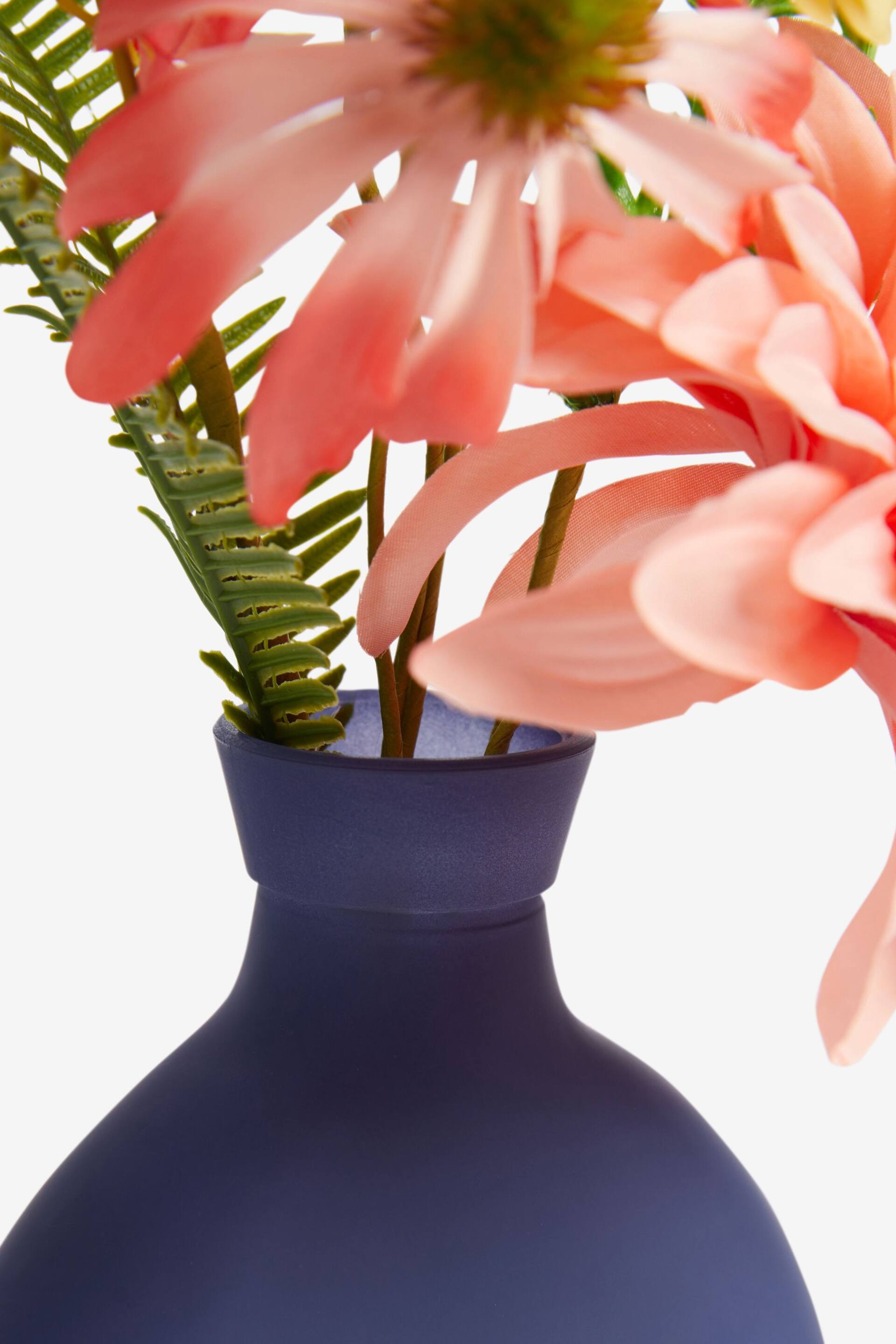 Coral Pink Artificial Dahlia Arrangement In Teal Vase - Image 3 of 3
