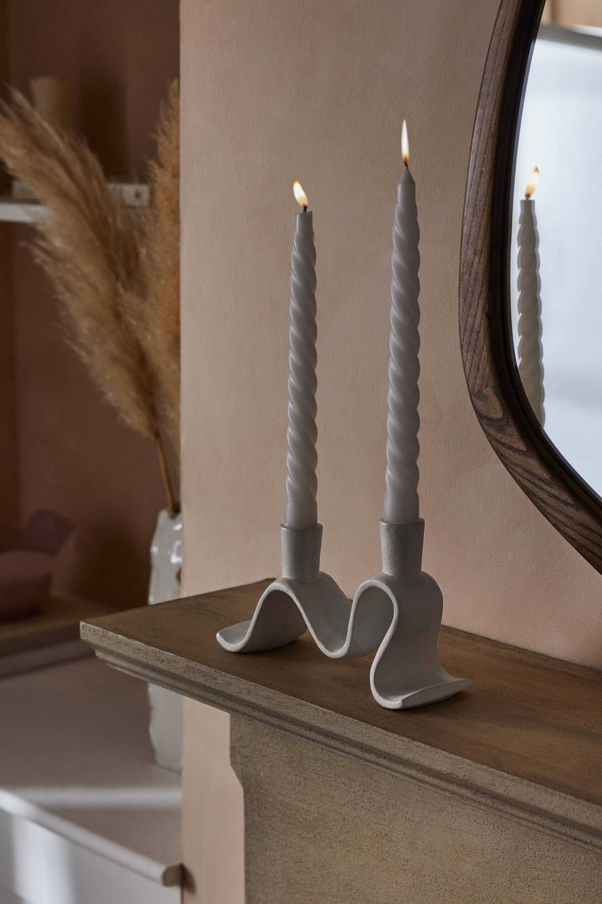 White Wiggle Cast Metal Taper Candle Holder - Image 2 of 6