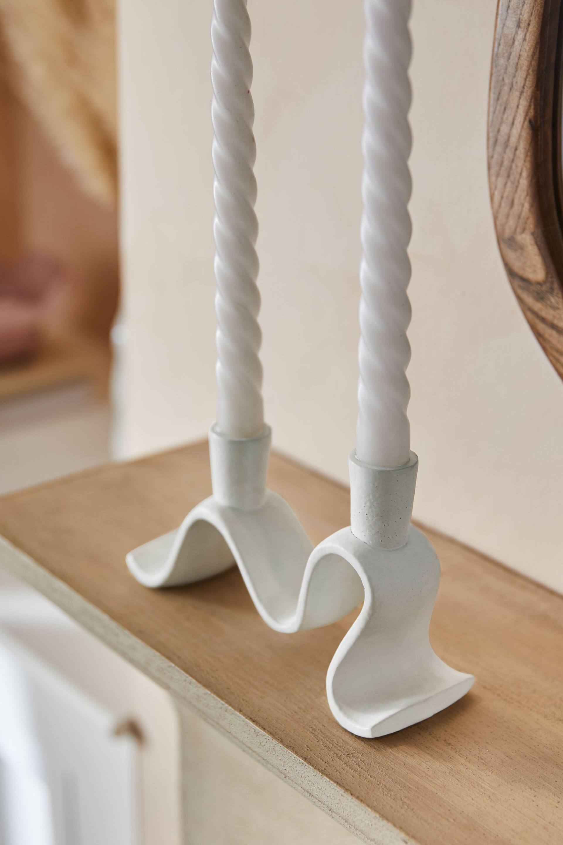 White Wiggle Cast Metal Taper Candle Holder - Image 3 of 6