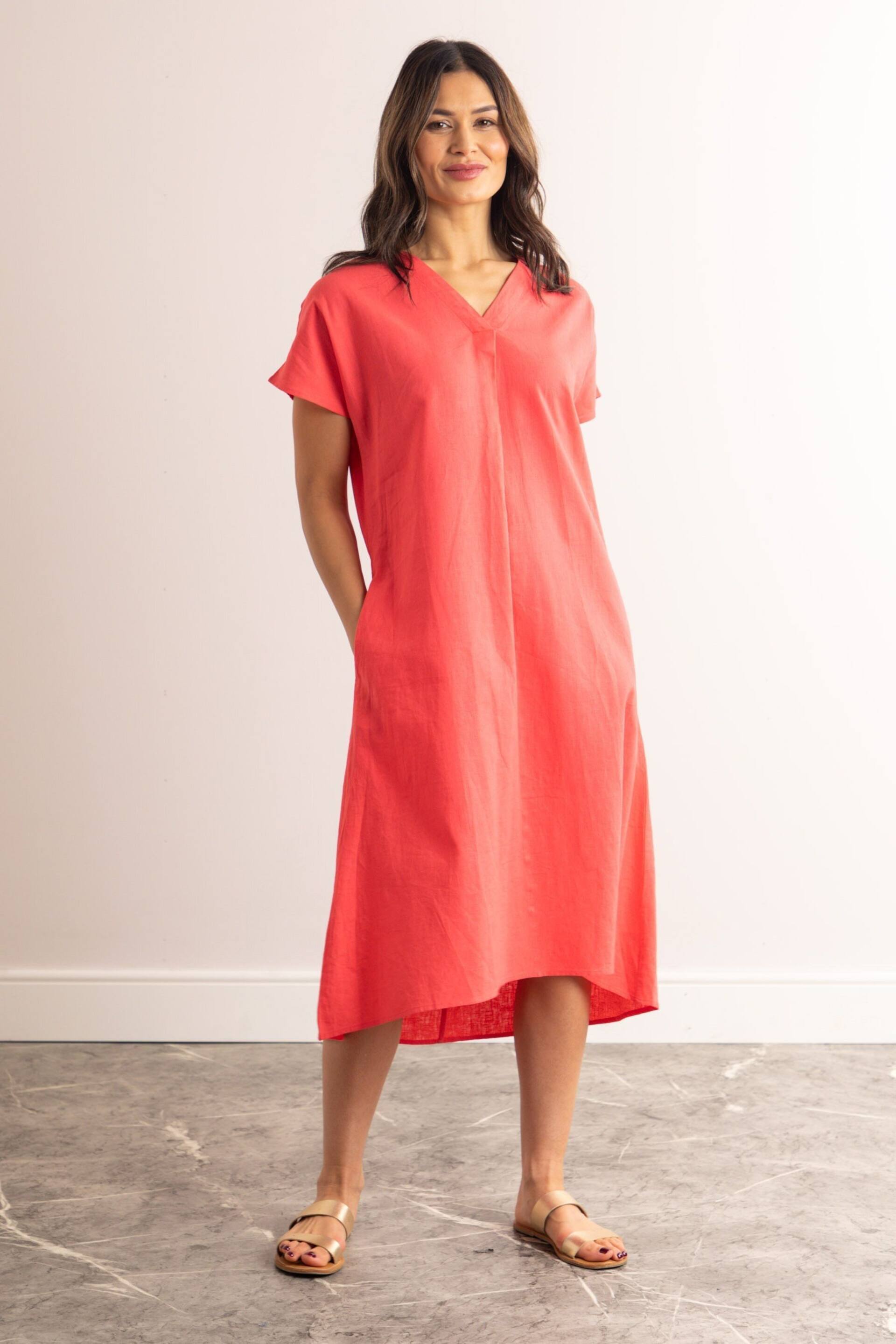 Lakeland Clothing Pink Esther Short Sleeve Linen Blend Midi Dress - Image 1 of 5