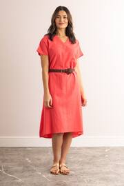 Lakeland Clothing Pink Esther Short Sleeve Linen Blend Midi Dress - Image 2 of 5