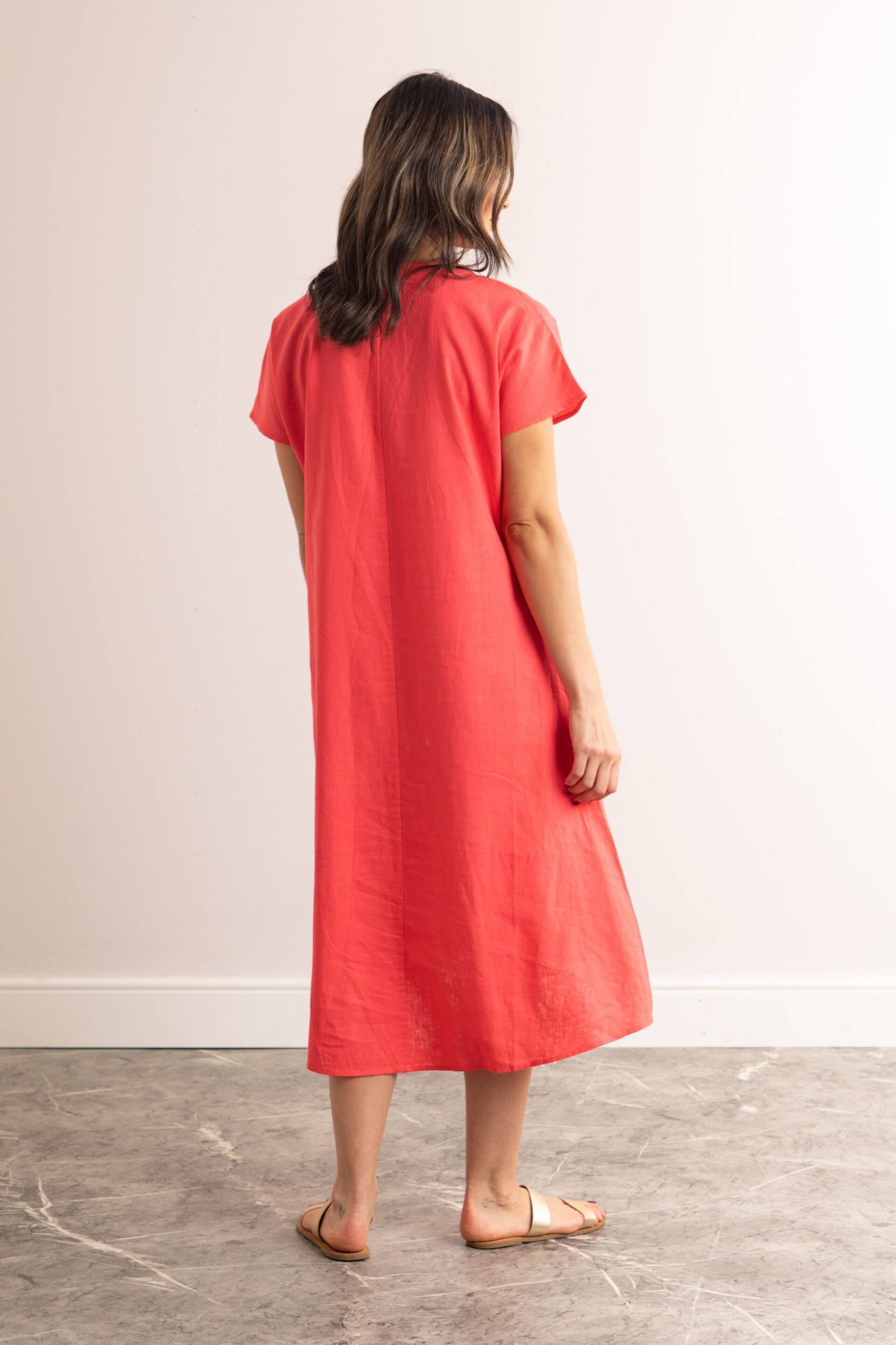 Lakeland Clothing Pink Esther Short Sleeve Linen Blend Midi Dress - Image 4 of 5