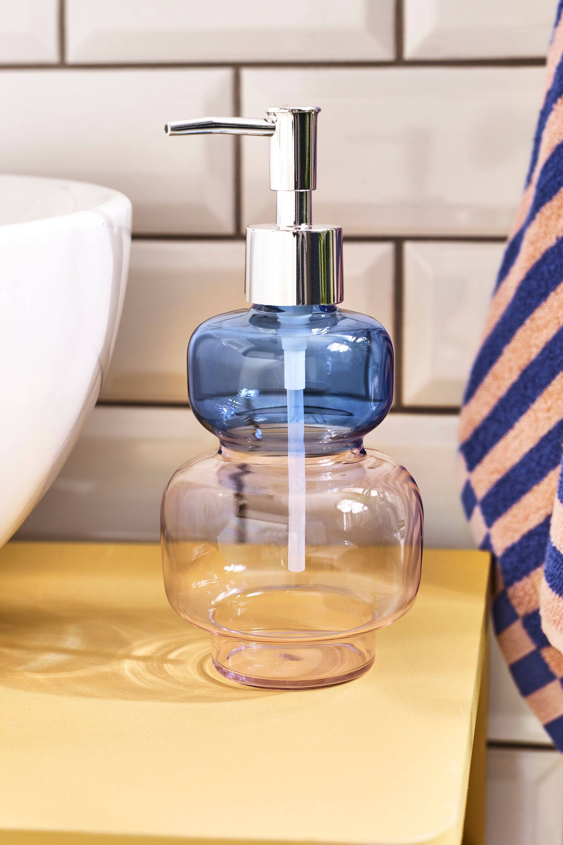 Blue and Pink Colourblock Glass Soap Dispenser - Image 3 of 4