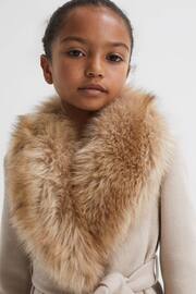 Reiss Oatmeal Brooks Junior Faux Fur Collar Wool Coat - Image 4 of 7