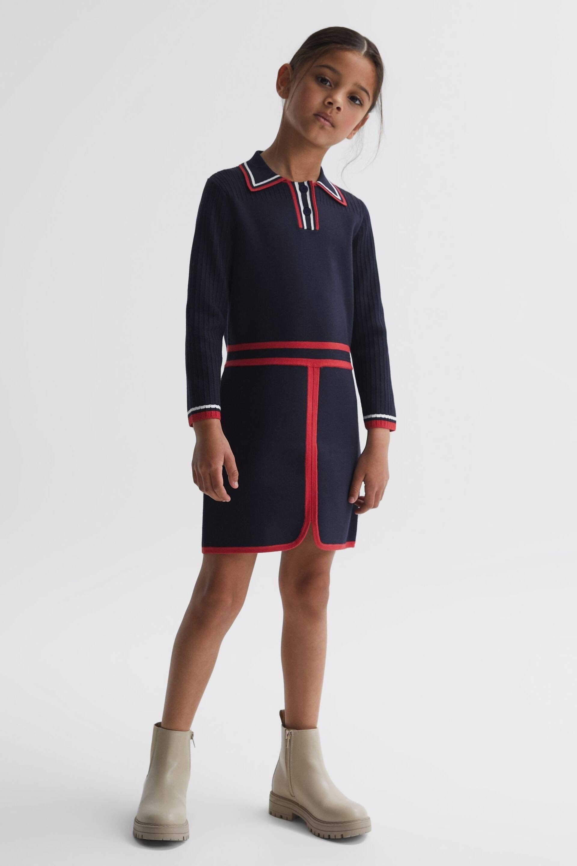 Reiss Navy Ruby Senior Knitted Polo Dress - Image 1 of 6