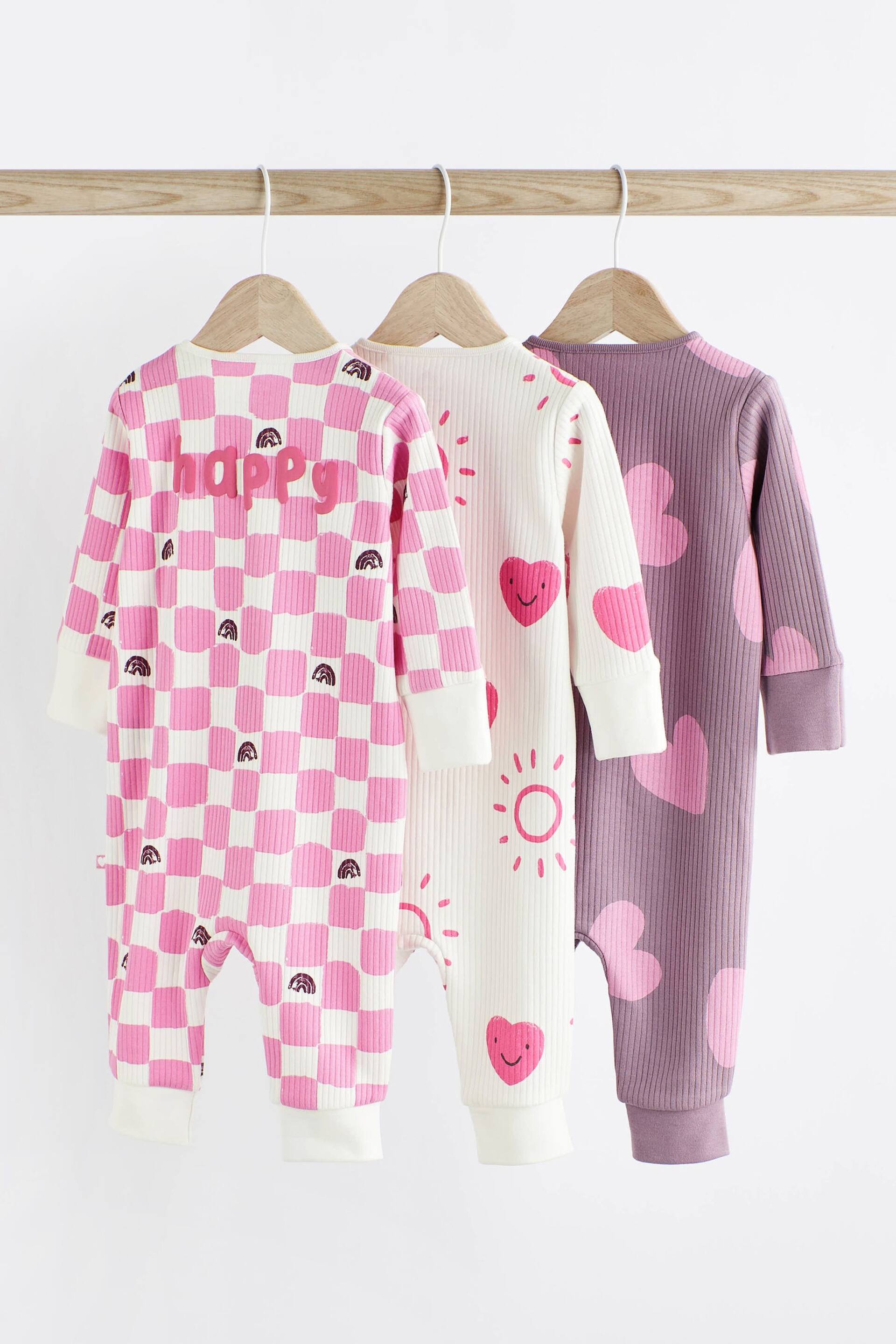 Pink Footless Baby Sleepsuits 3 Pack (0mths-3yrs) - Image 2 of 12