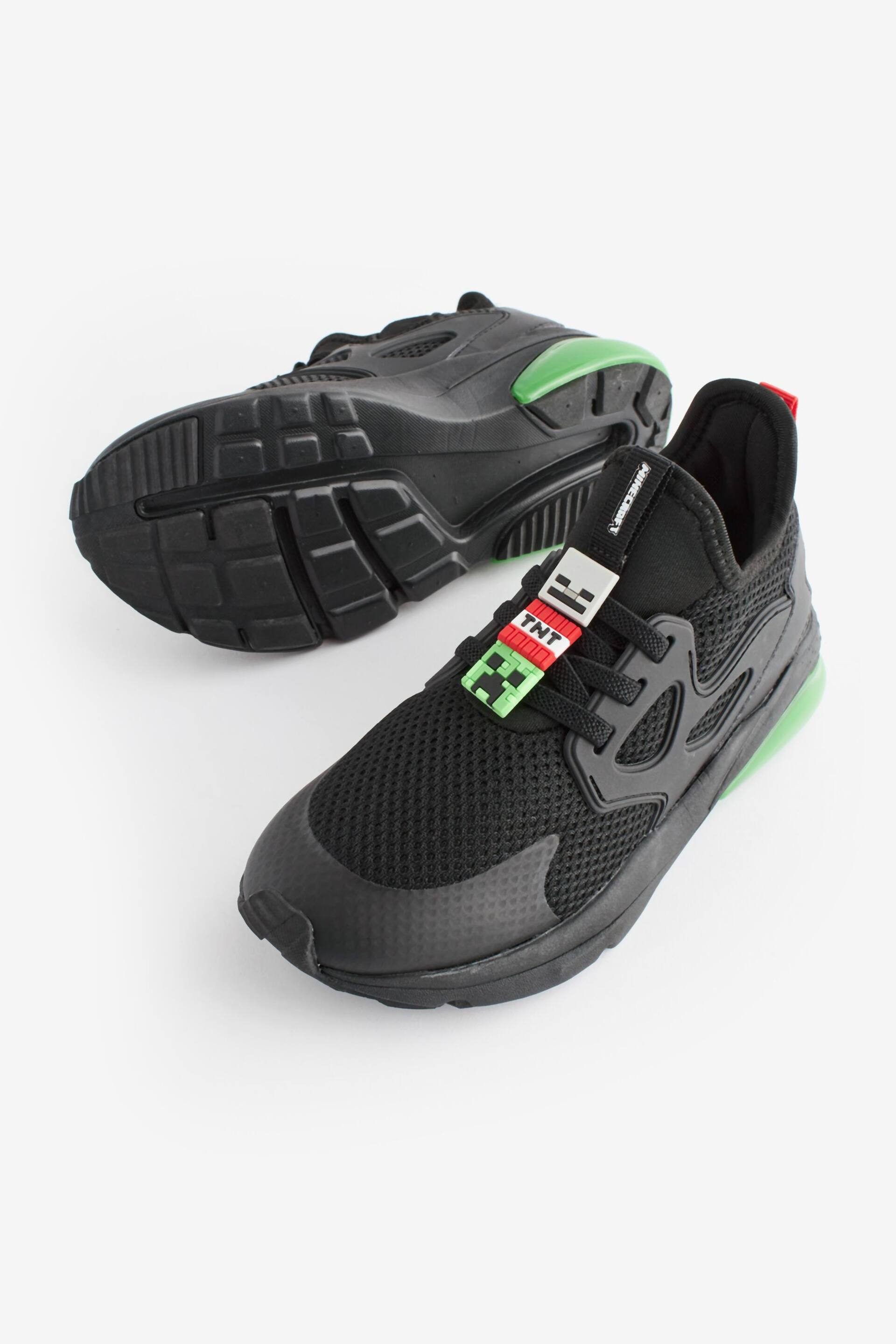 Black/Green Minecraft Elastic Lace Trainers - Image 3 of 6