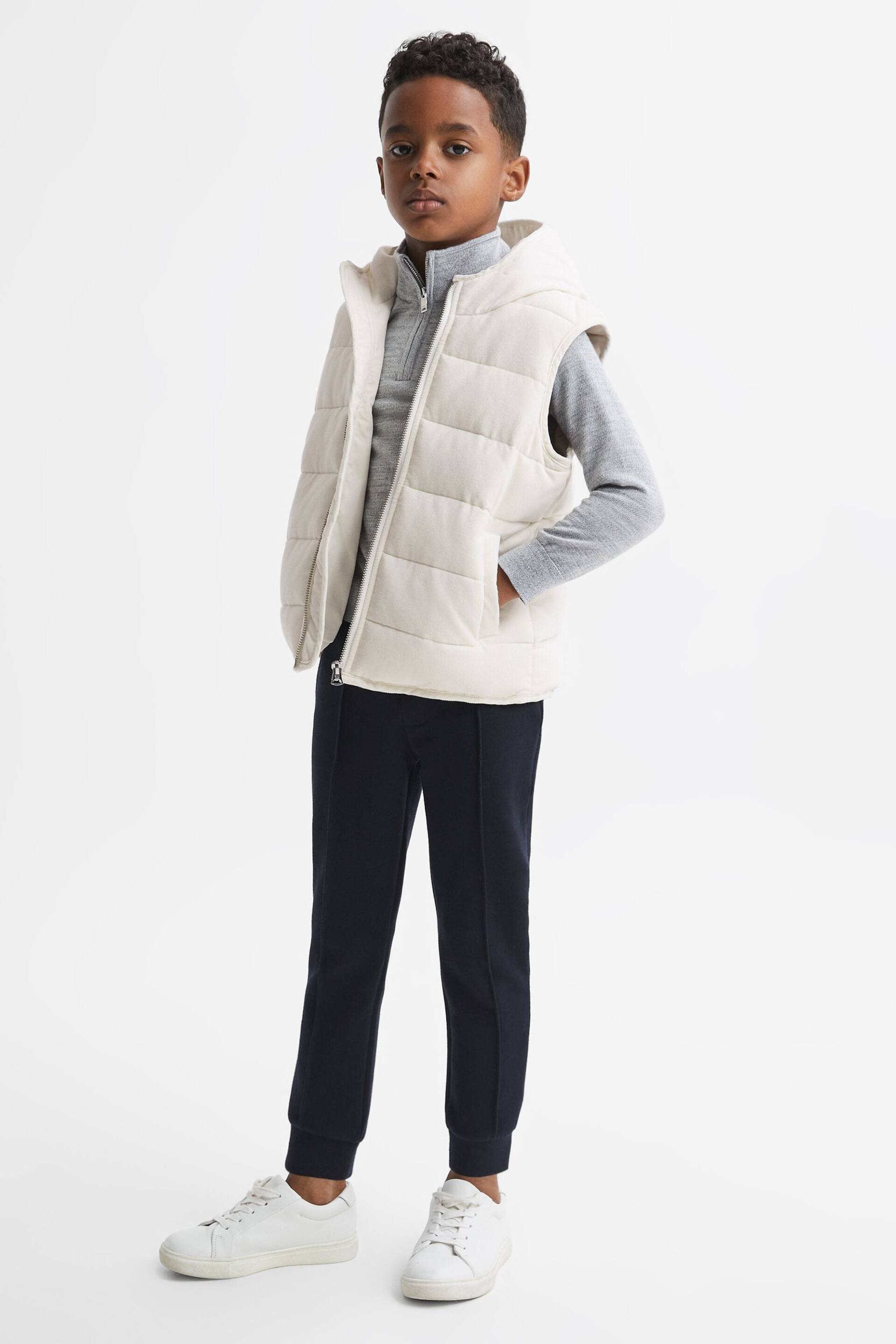 Reiss Ecru Leftwich Junior Quilted Corduroy Hooded Gilet - Image 1 of 5