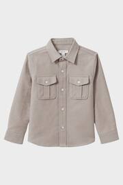 Reiss Oatmeal Melange Thomas Junior Brushed Cotton Patch Pocket Overshirt - Image 2 of 6