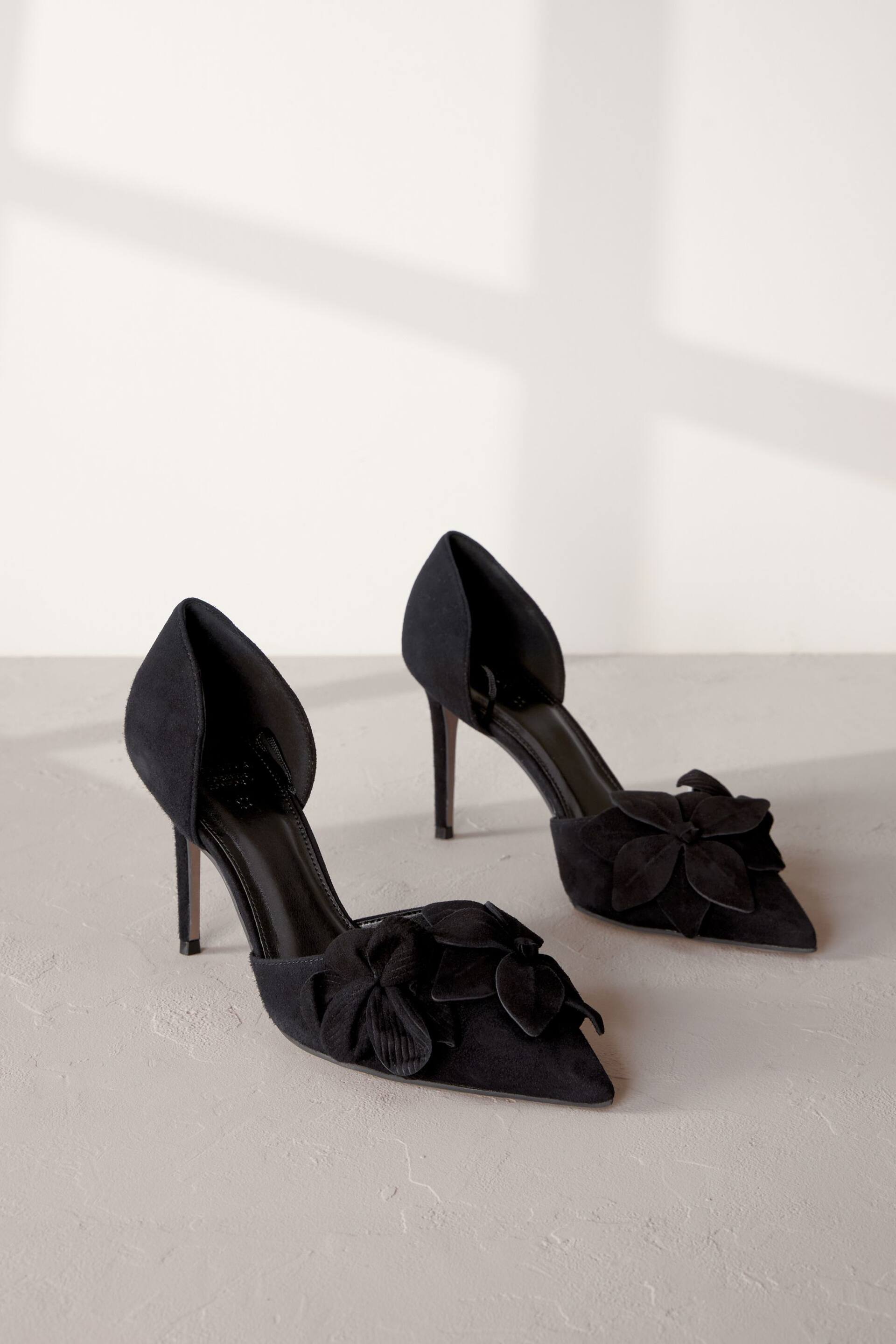 Black Signature Leather Corsage Point Toe Heeled Shoes - Image 1 of 6