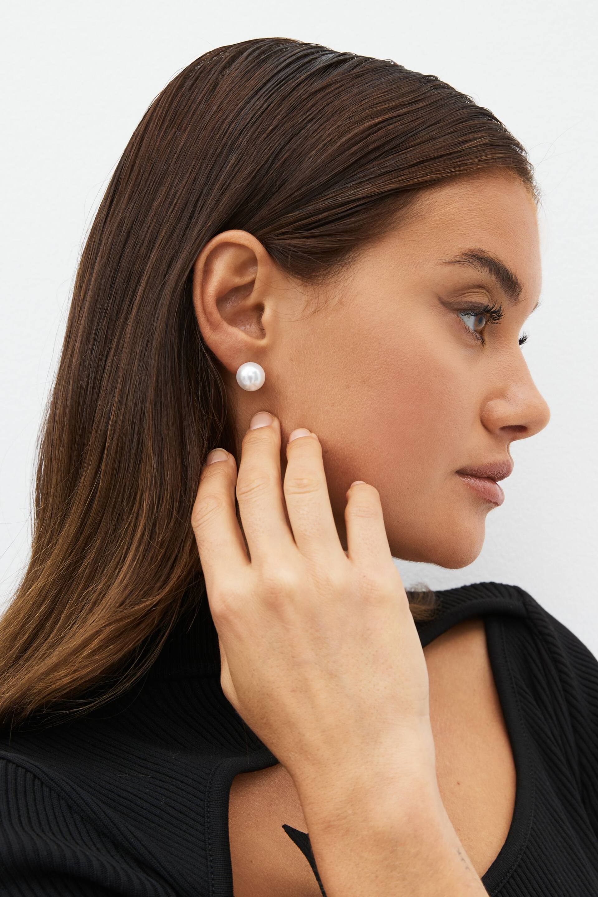 White Pearl Stud Earrings 5 Pack - Image 2 of 3