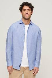 Superdry Blue Studios Casual Linen Long Sleeved Shirt - Image 1 of 6