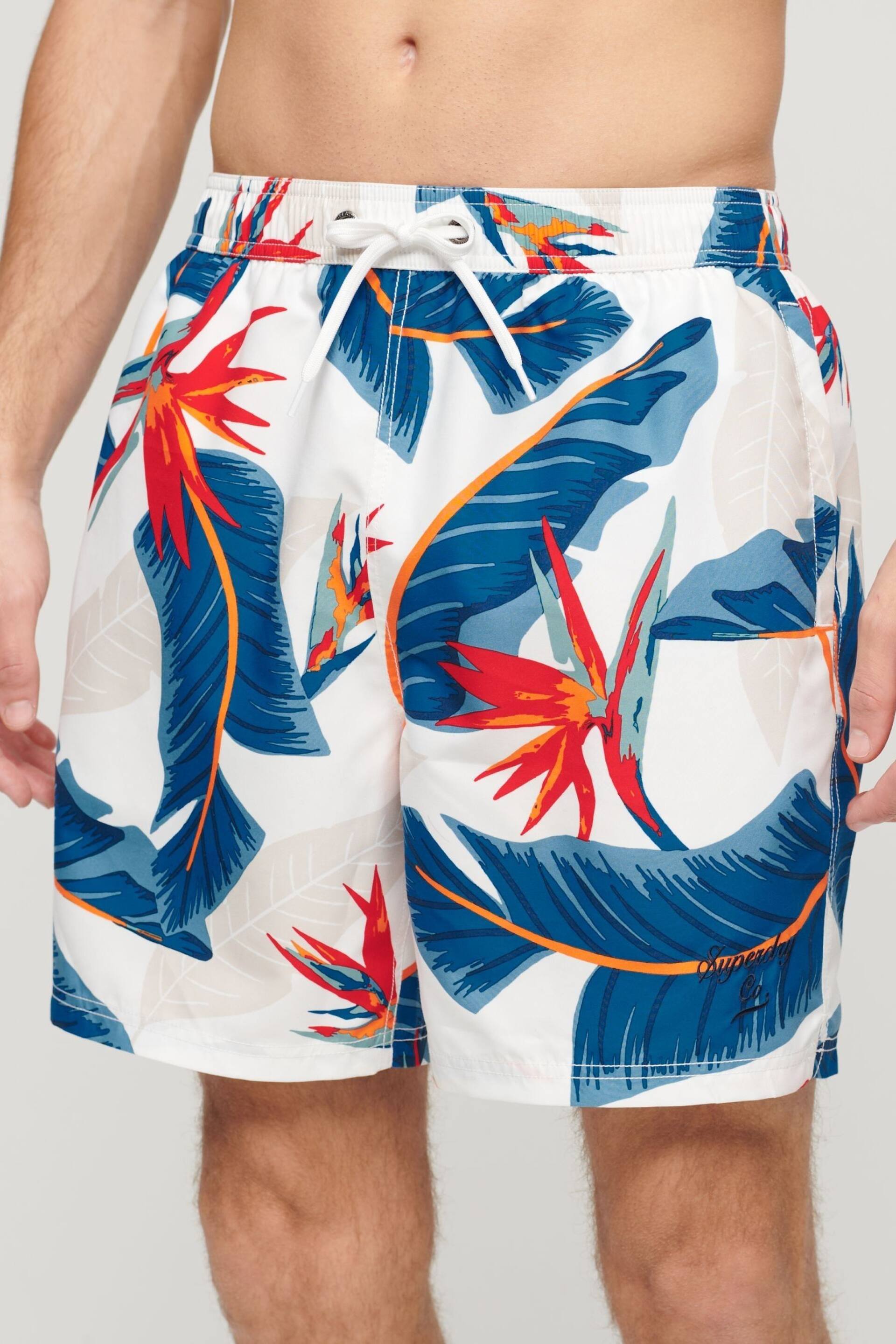 Superdry Blue Hawaiian Print 17" Swim Shorts - Image 1 of 3
