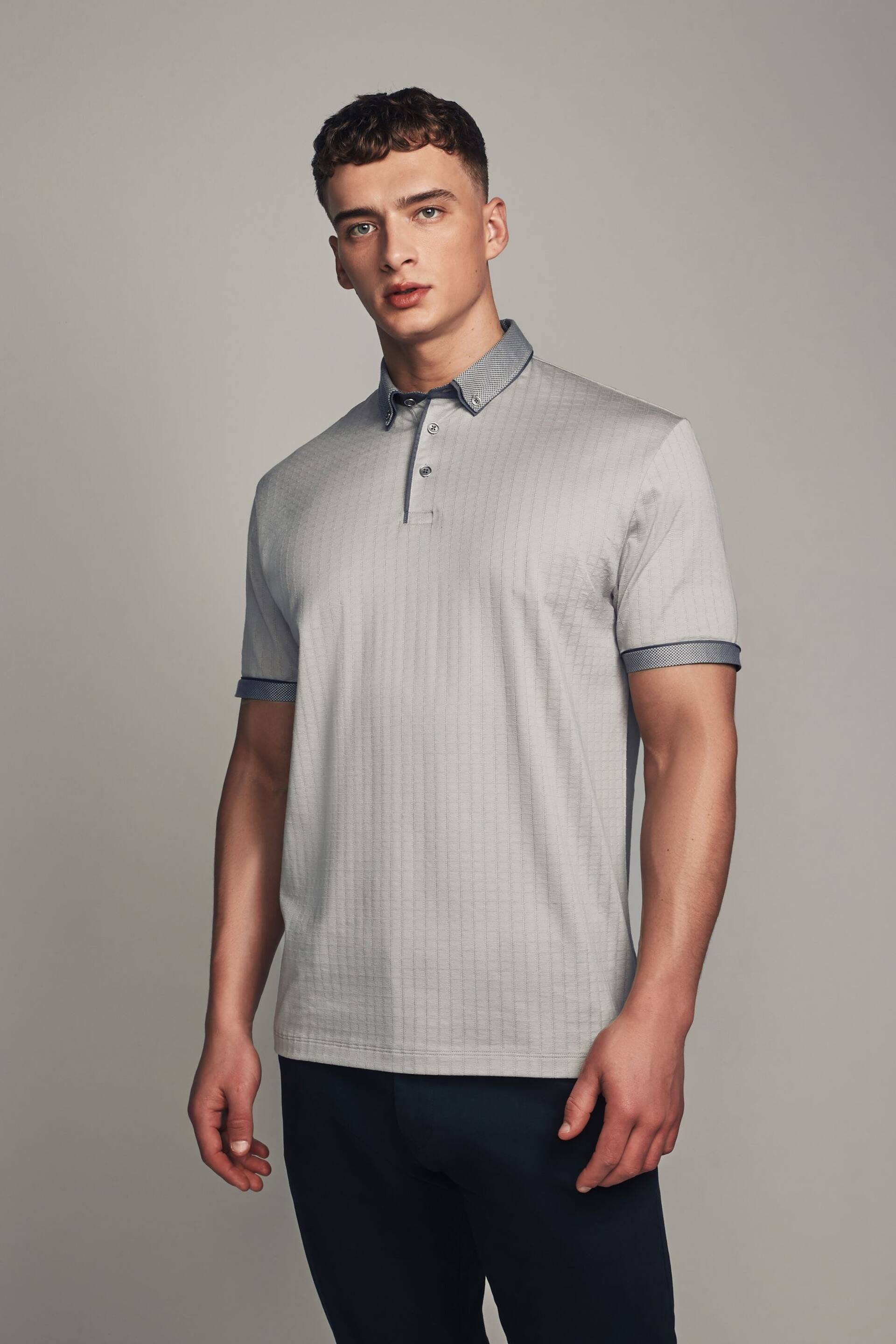 Grey Smart Collar Polo Shirt - Image 4 of 10