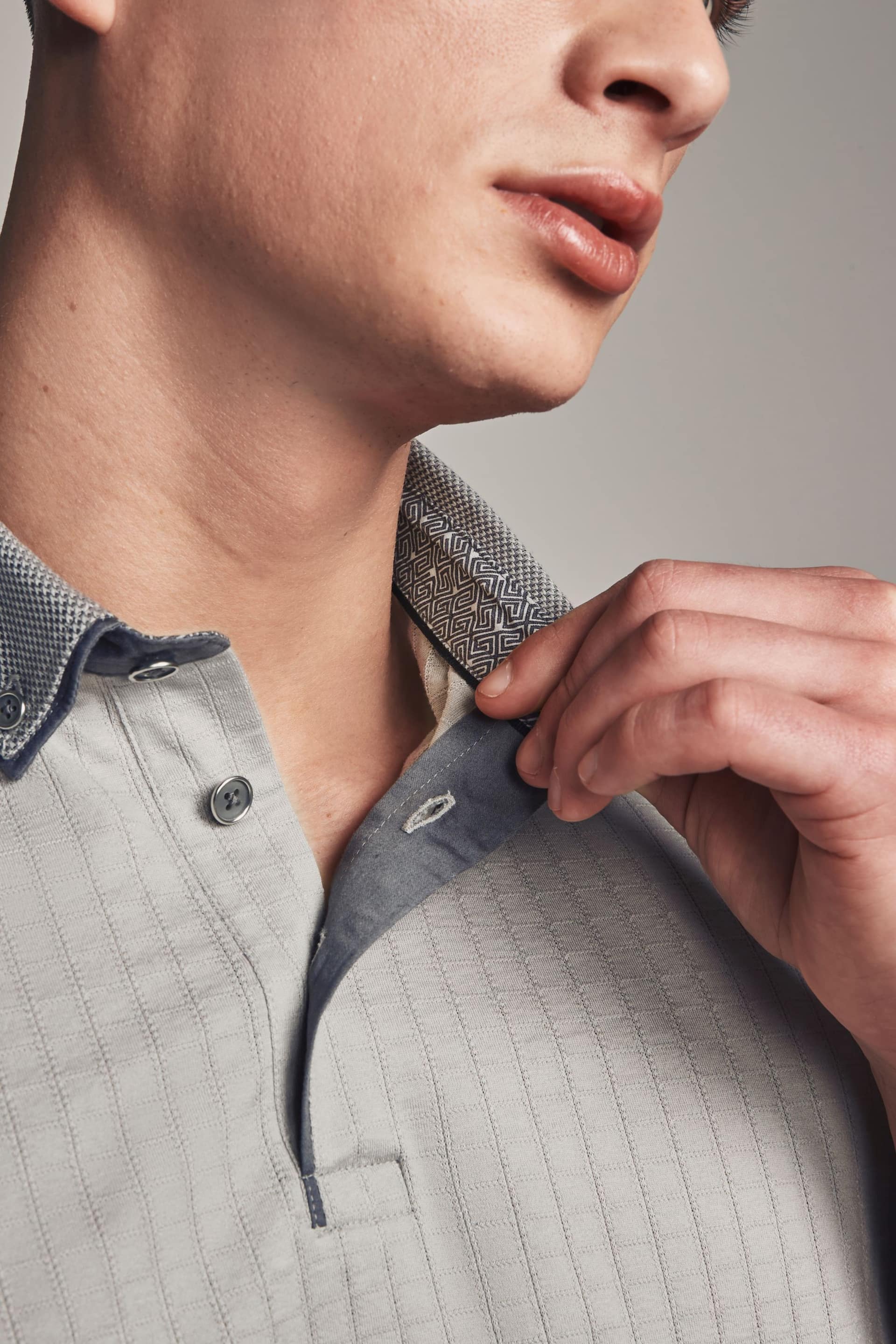 Grey Smart Collar Polo Shirt - Image 6 of 10