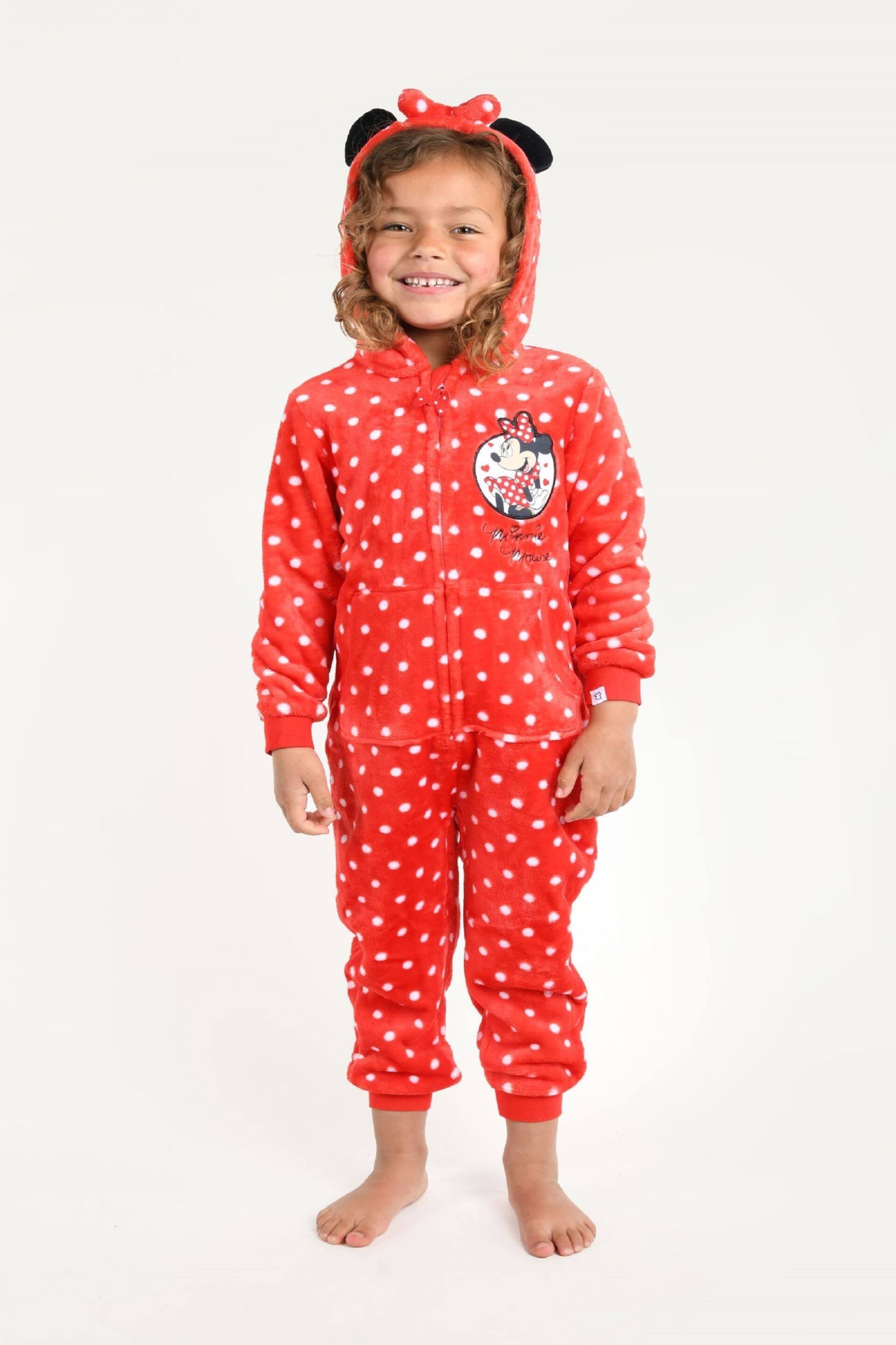 Brand Threads Red Disney Minnie Mouse Girls Hooded Onesie - Image 1 of 5
