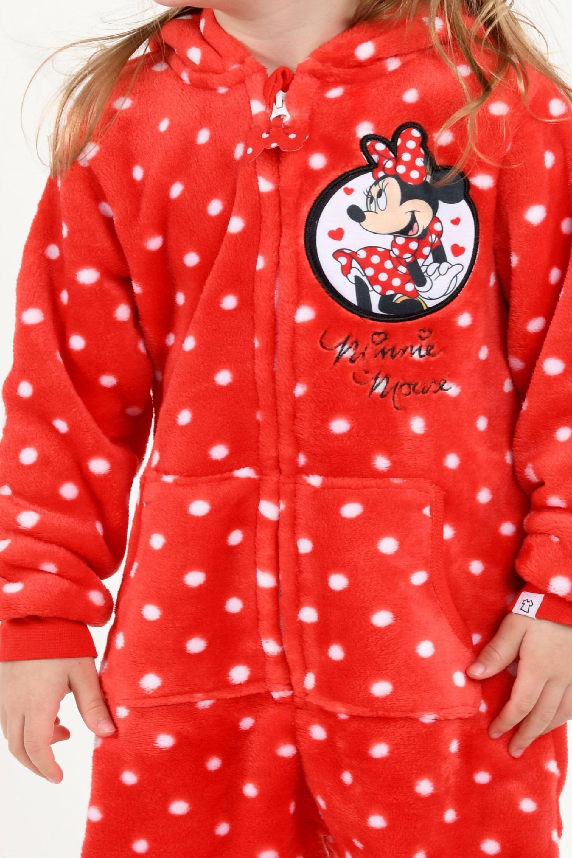 Brand Threads Red Disney Minnie Mouse Girls Hooded Onesie - Image 3 of 5