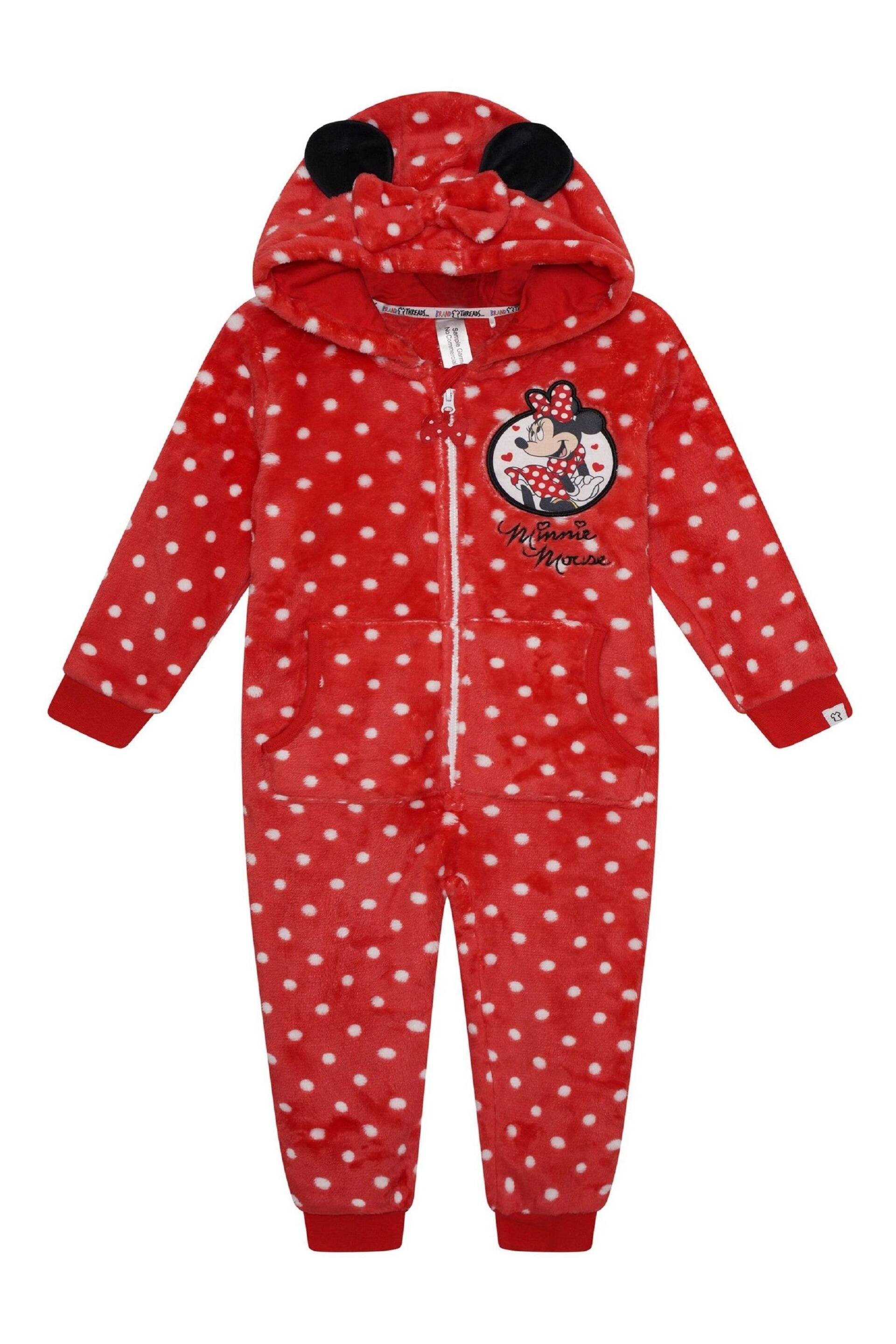 Brand Threads Red Disney Minnie Mouse Girls Hooded Onesie - Image 4 of 5