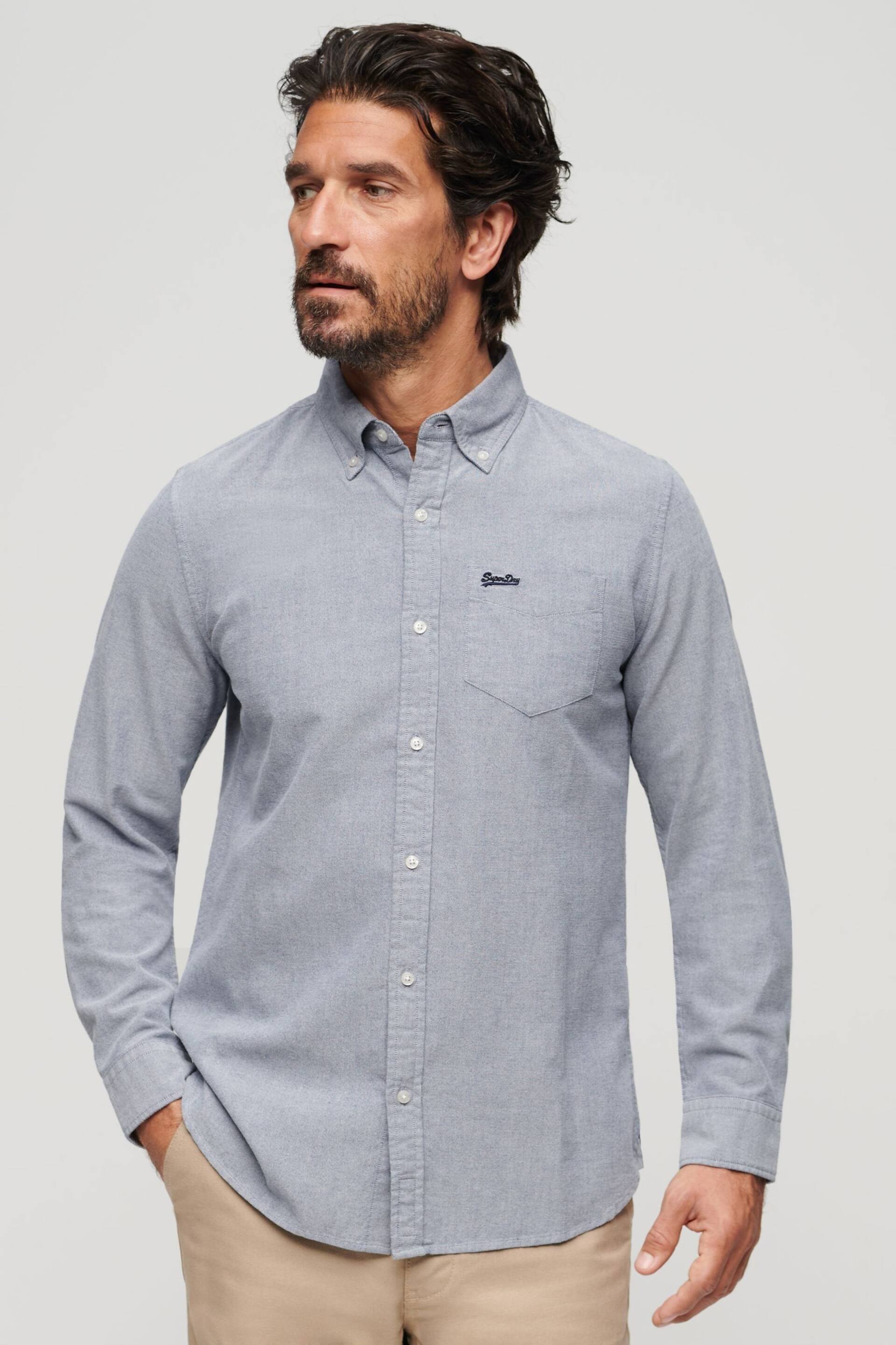 Superdry Blue Cotton Long Sleeved Oxford Shirt - Image 1 of 6
