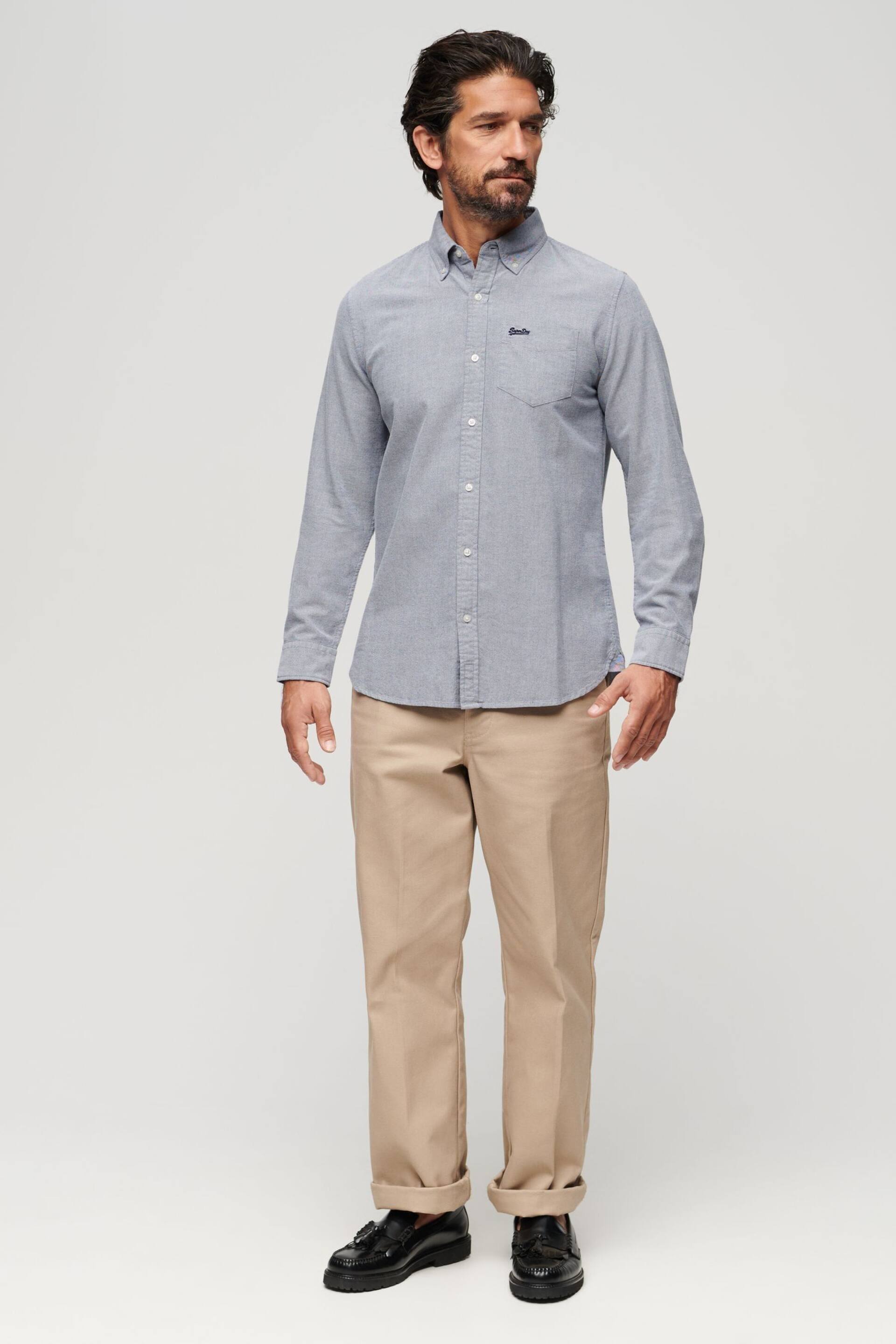 Superdry Blue Cotton Long Sleeved Oxford Shirt - Image 3 of 6