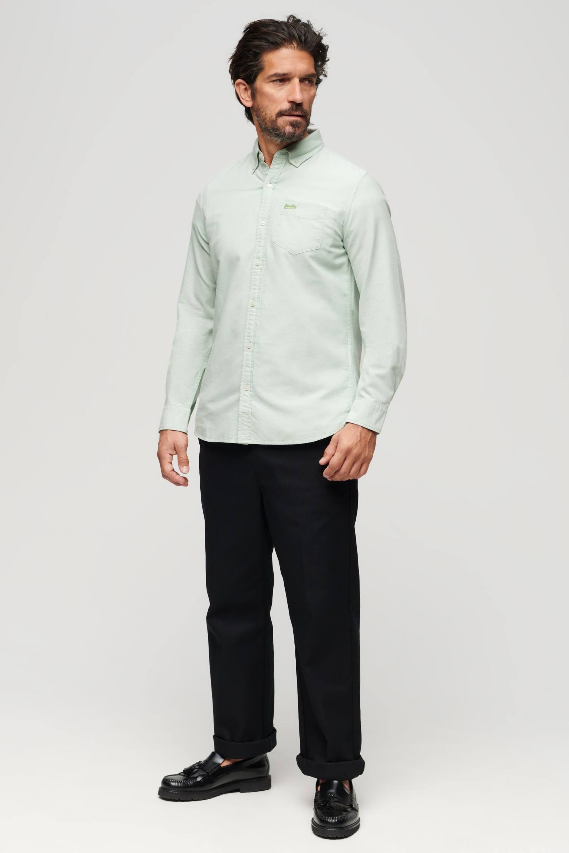 Superdry Light Green Cotton Long Sleeved Oxford Shirt - Image 2 of 5