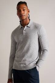 Ted Baker Grey Morar Stitch Knitted Polo Shirt - Image 1 of 7