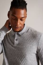 Ted Baker Grey Morar Stitch Knitted Polo Shirt - Image 4 of 7