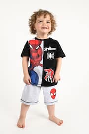 Brand Threads Black Marvel Spiderman Boys Short Pyjama Set - Image 1 of 4