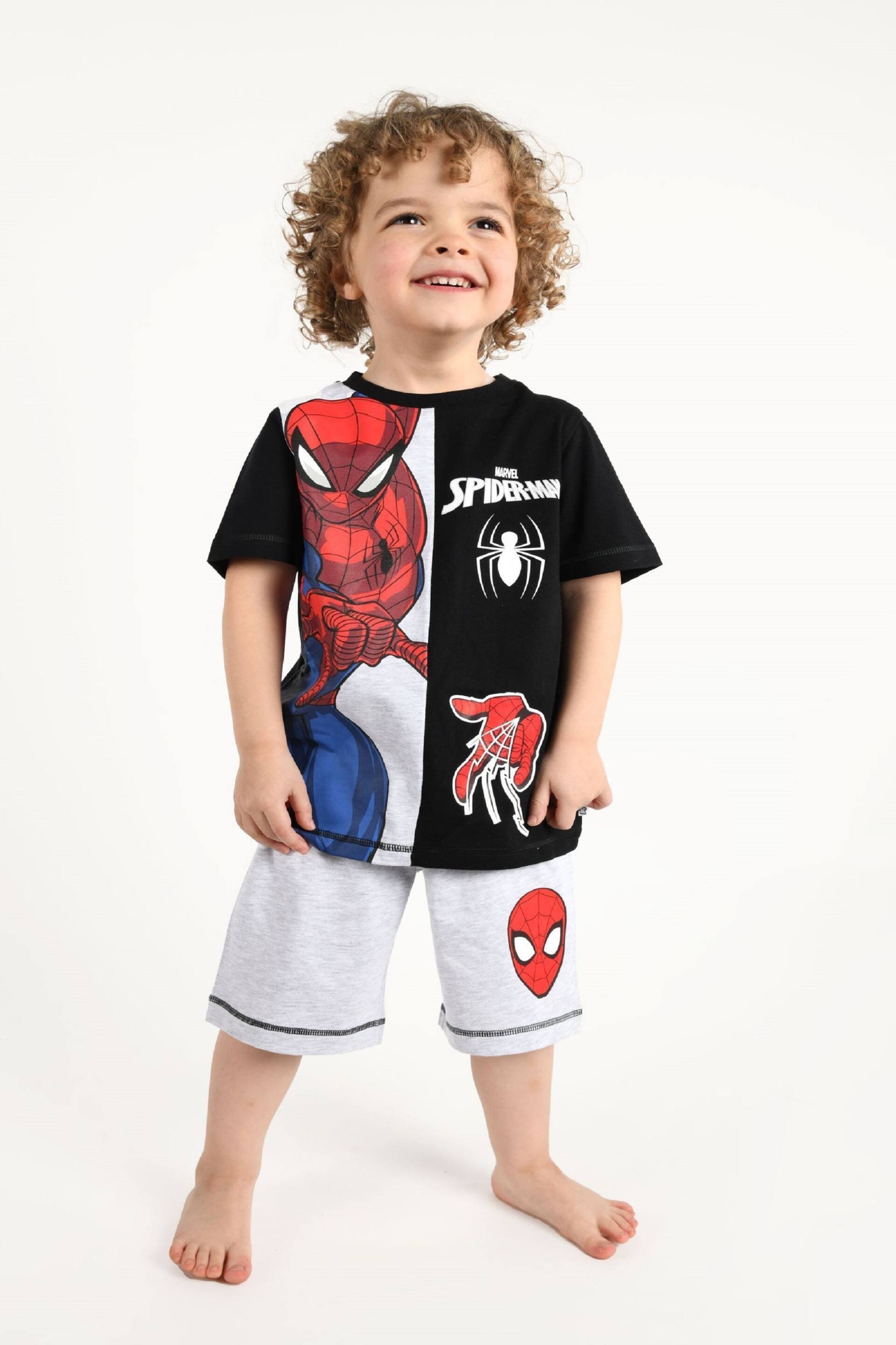 Brand Threads Black Marvel Spiderman Boys Short Pyjama Set - Image 1 of 4