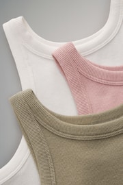 The Set Khaki Green/Pink/Cream 3 Pack Ribbed Racer Vests - Image 11 of 11